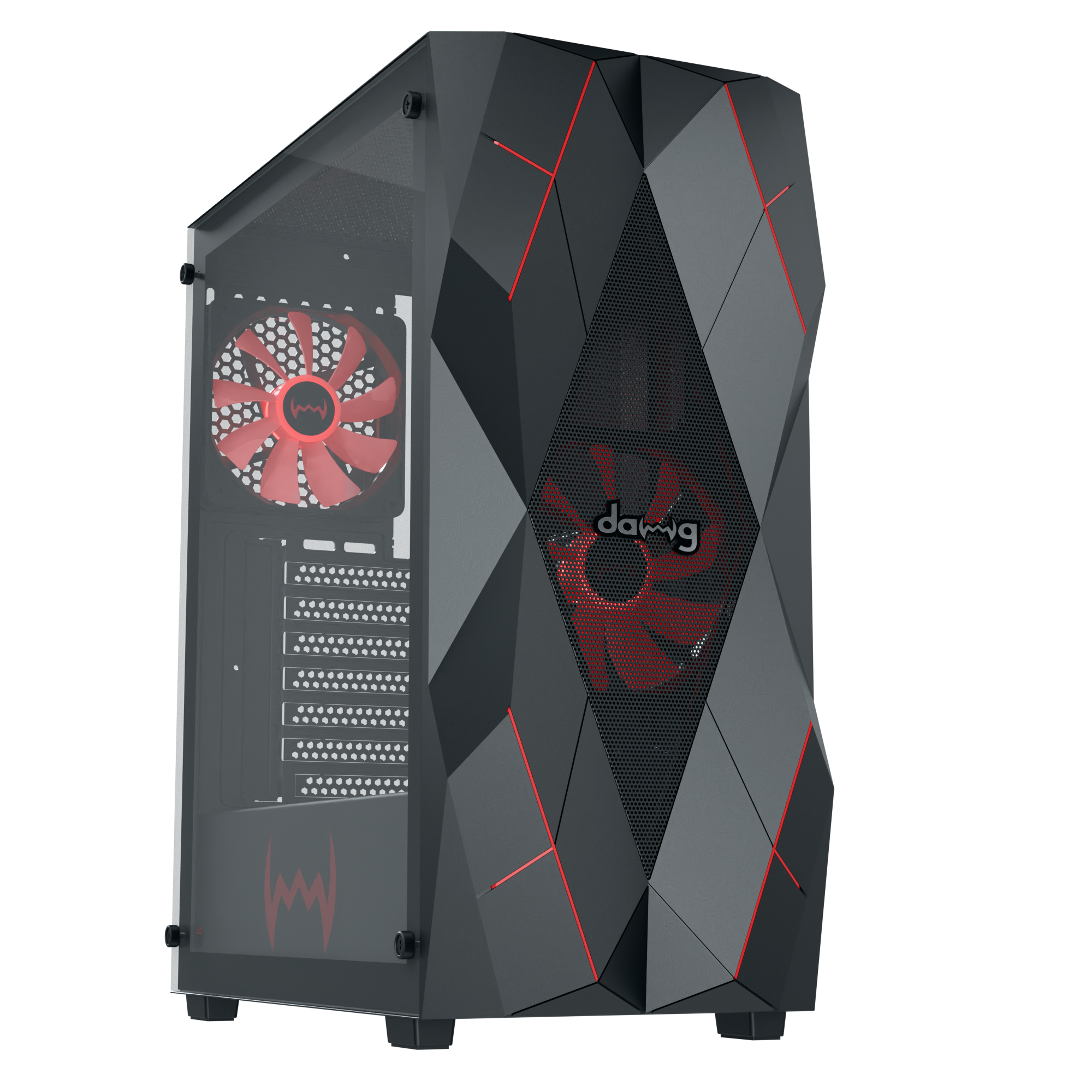 daWg V240 black Mid tower chassis with glossy finish, Angled view