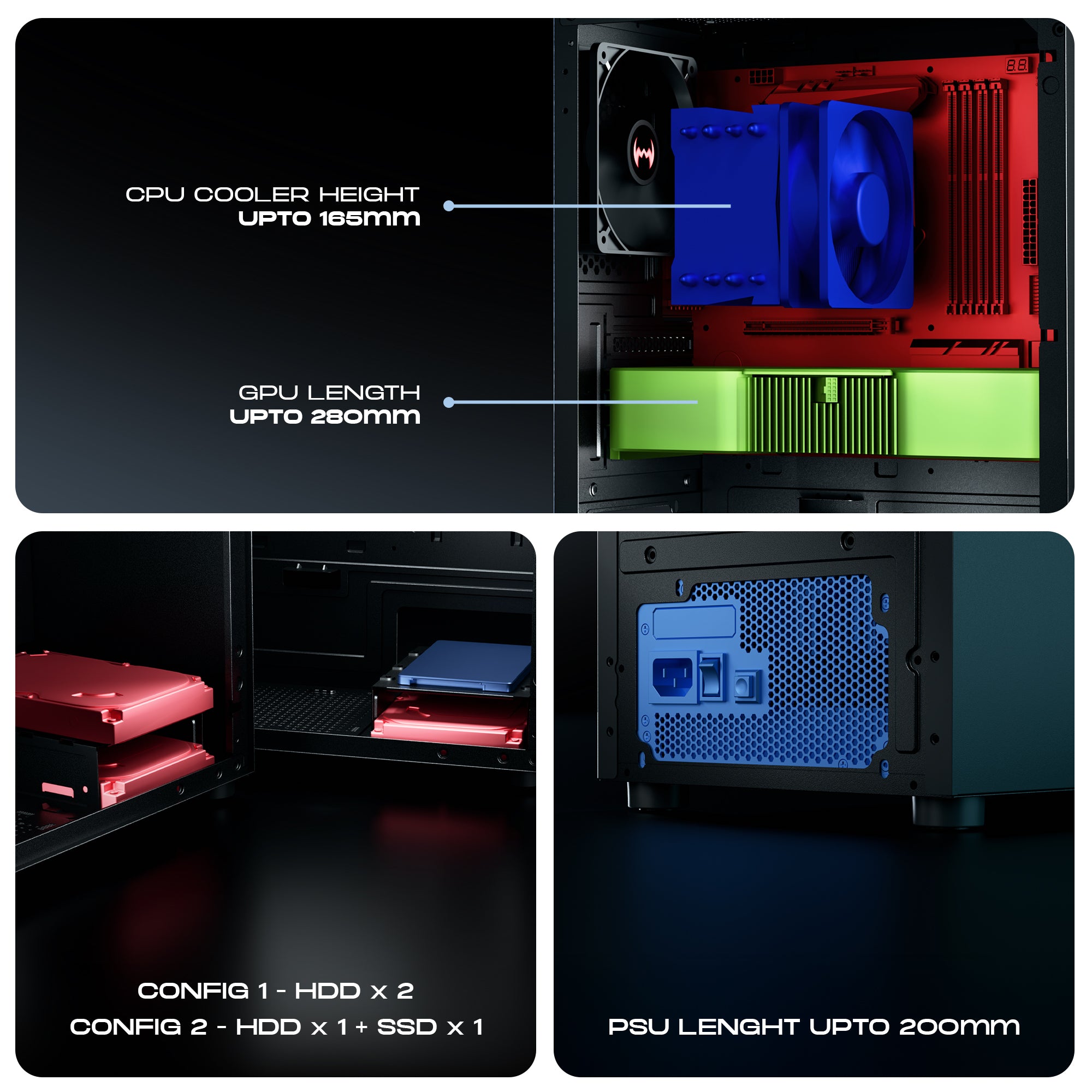 daWg v110 black mini tower chassis , internal components dimensions of it