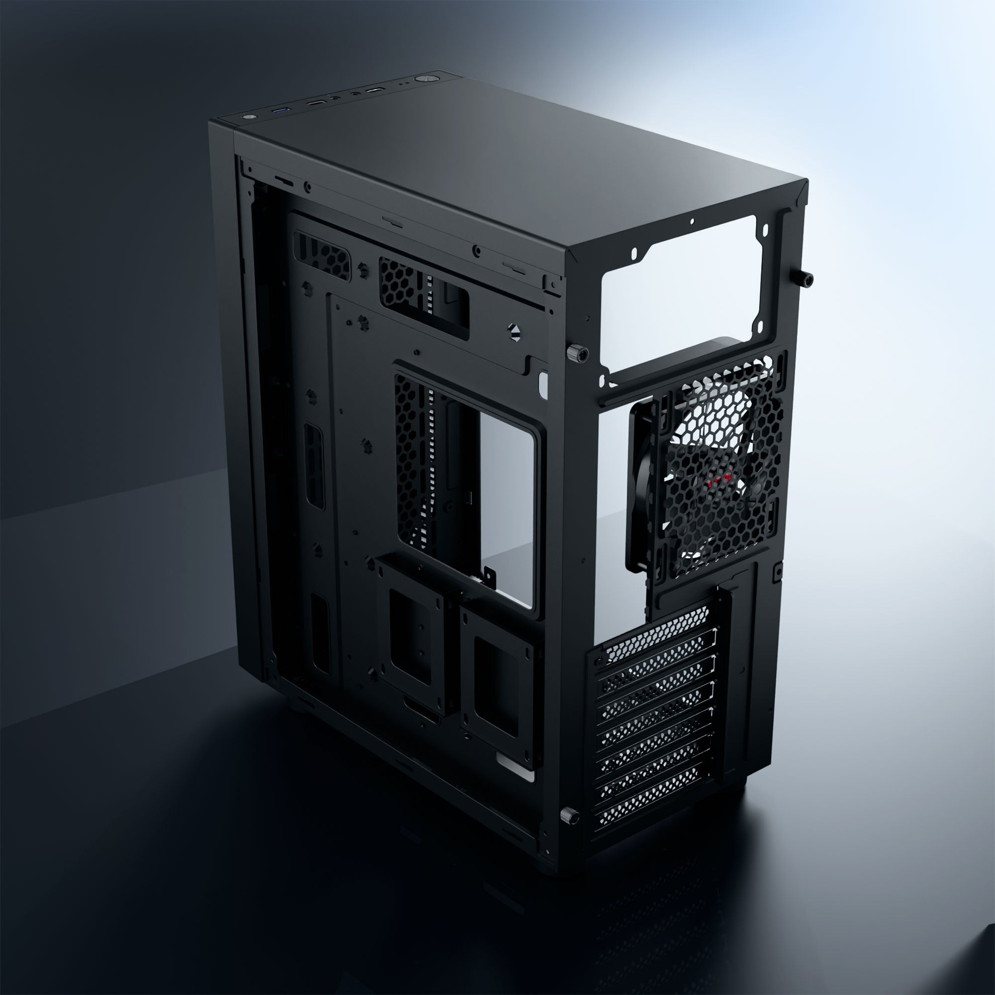 daWg v211 black mid tower chassis rear view panel description