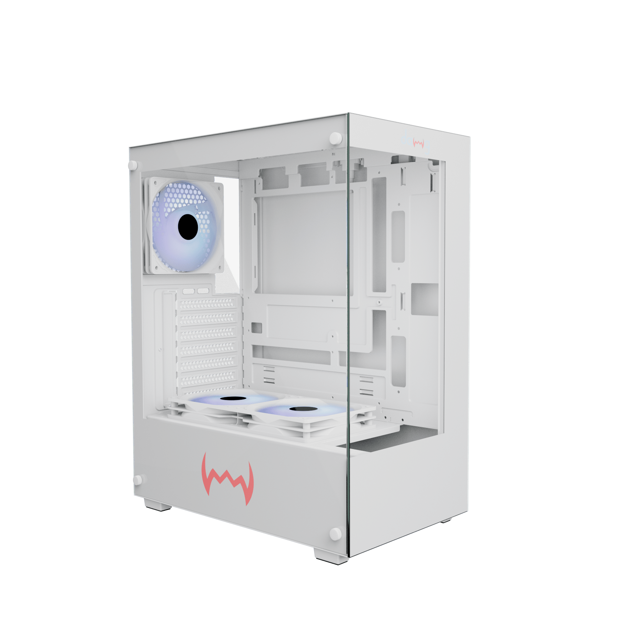 daWg X 430 White Mid tower Chassis , Compact finish , Angled View