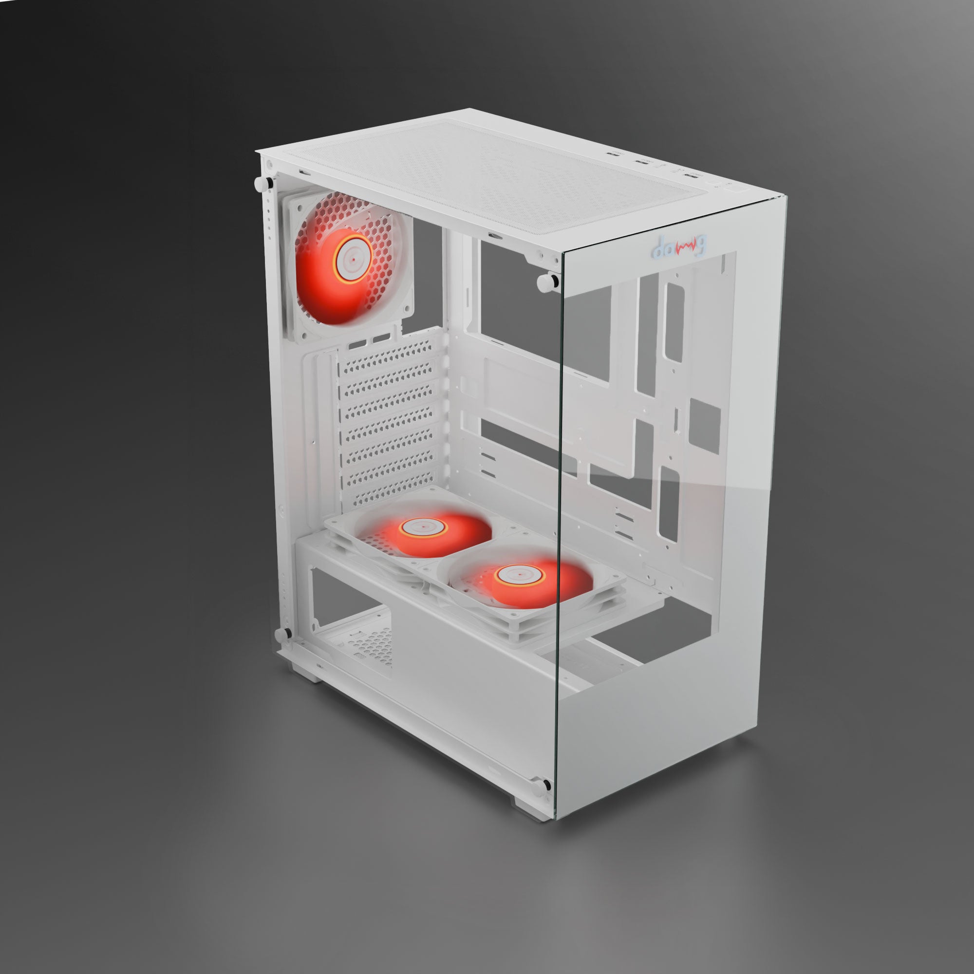 daWg X 430 White Mid tower Chassis , Front view glassy finish