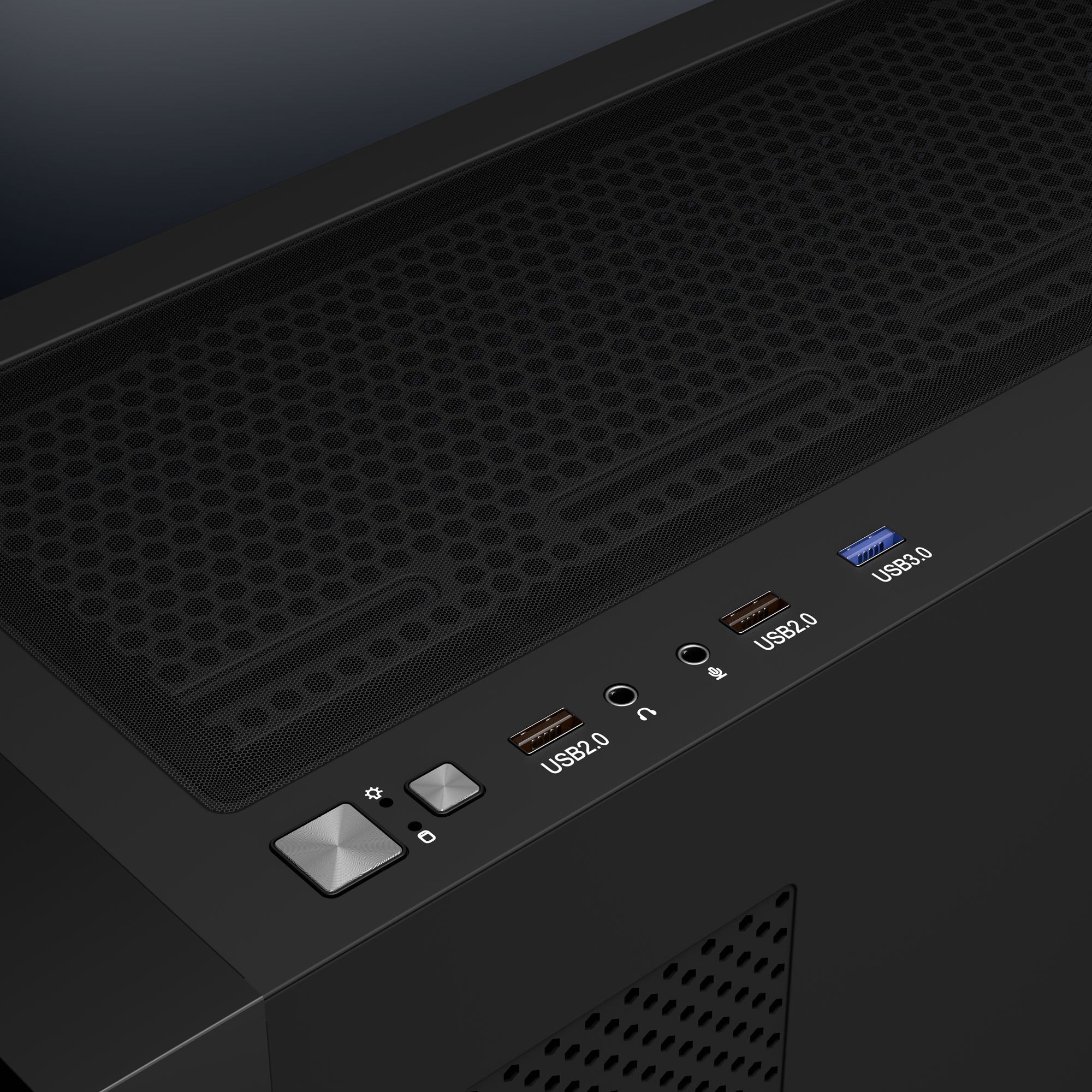 daWg X490 full tower chassis top view of input ports