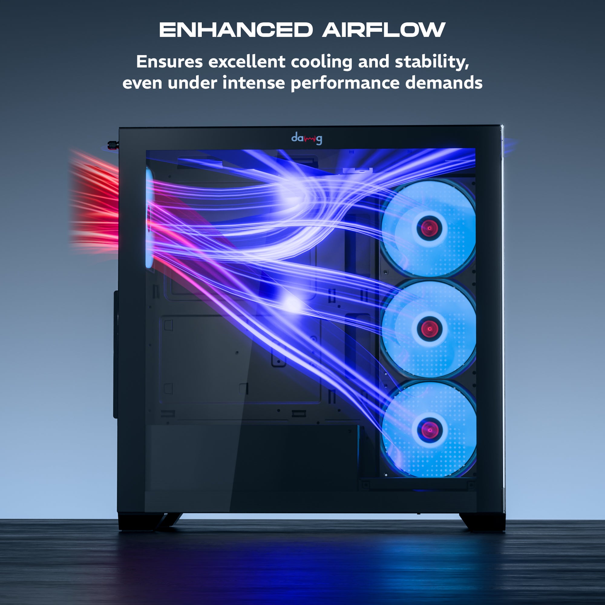 daWg X 520 Black Mid tower chassis , shows the internal space for enhanced airflow