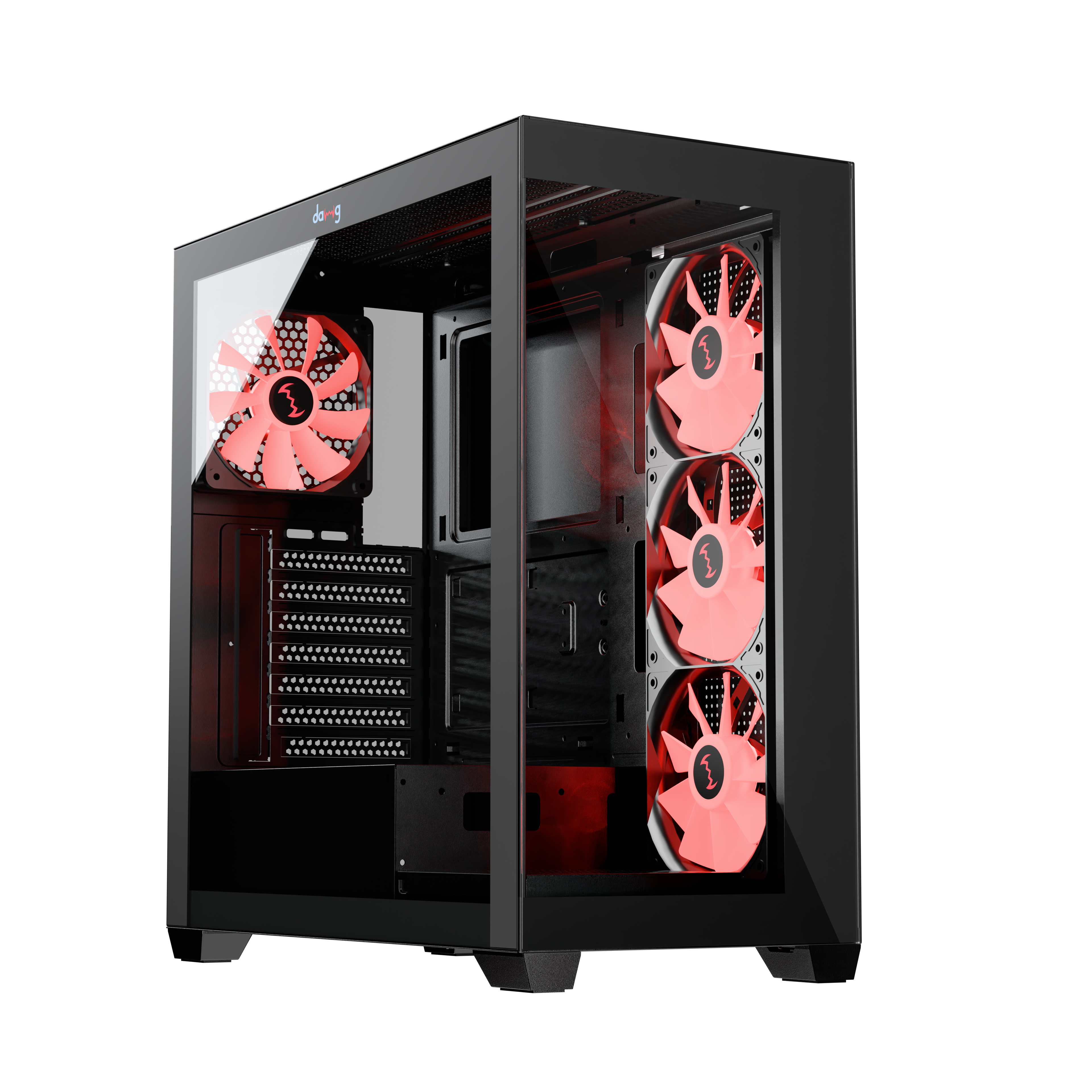 daWg X 520 Black Mid tower chassis , angled view shows Chassis design