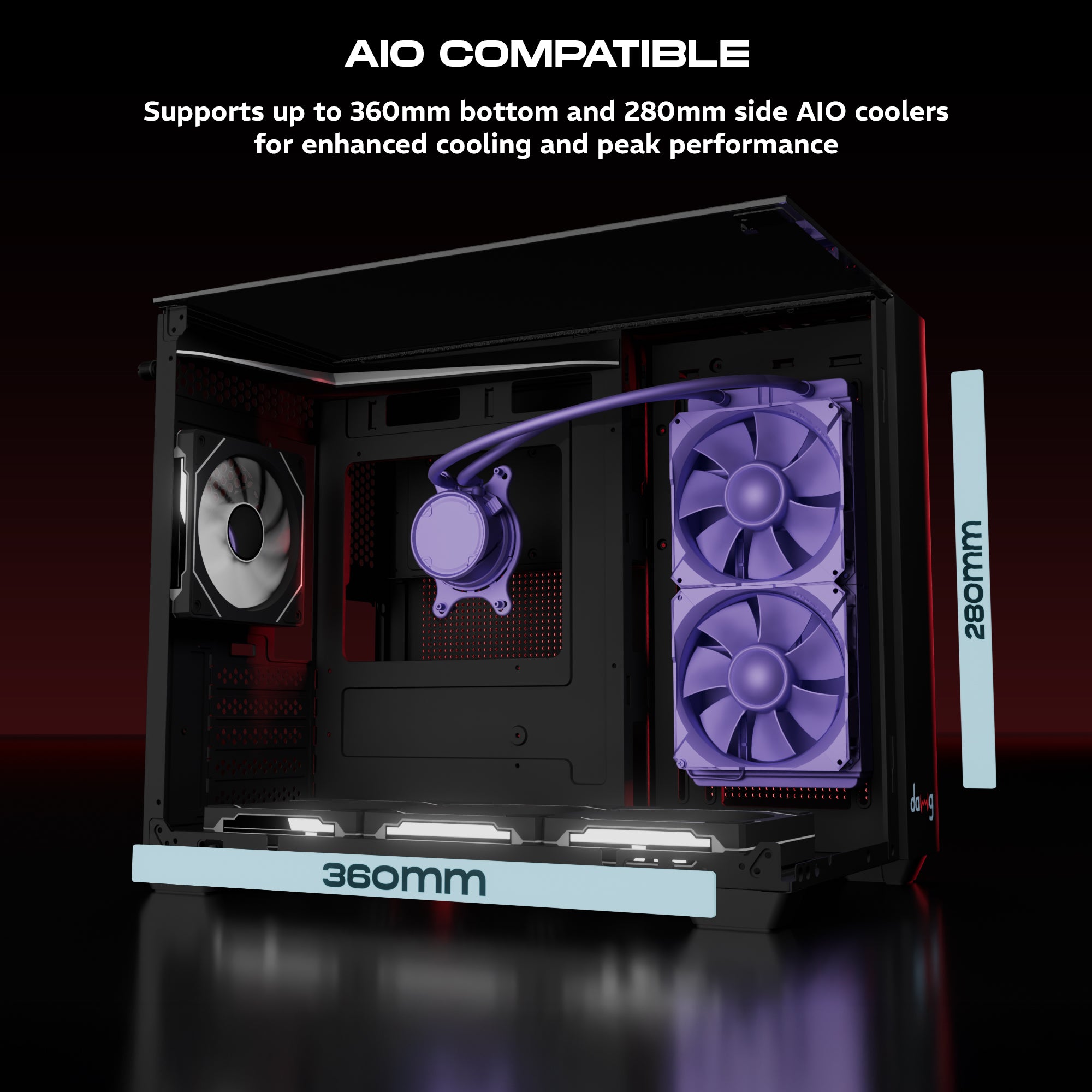 daWg Y 740 Black Cube Chassis , AIO compatible 360mm bottom and 280 side for peak performace