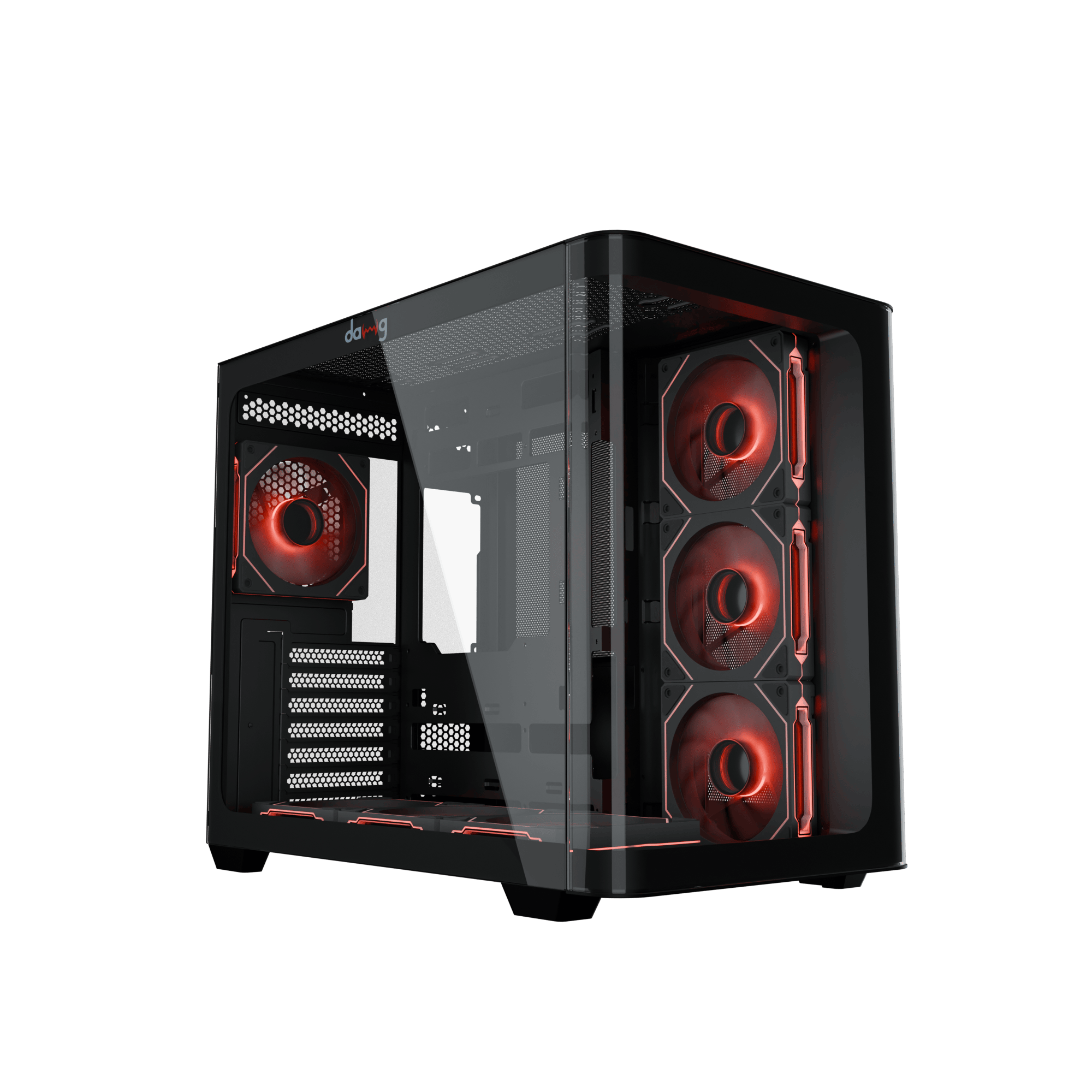 daWg Y820 black Mid Tower Chassis, with Glassy Finish, Angled View