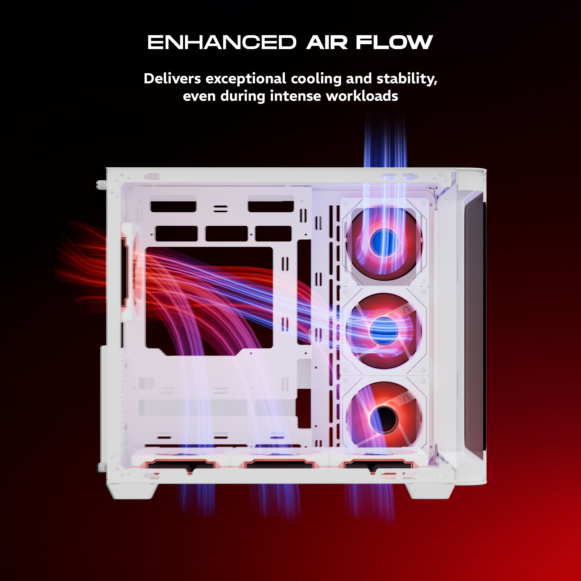daWg Y820 white Mid Tower Chassis, Shows airflow design for enhanced airflow