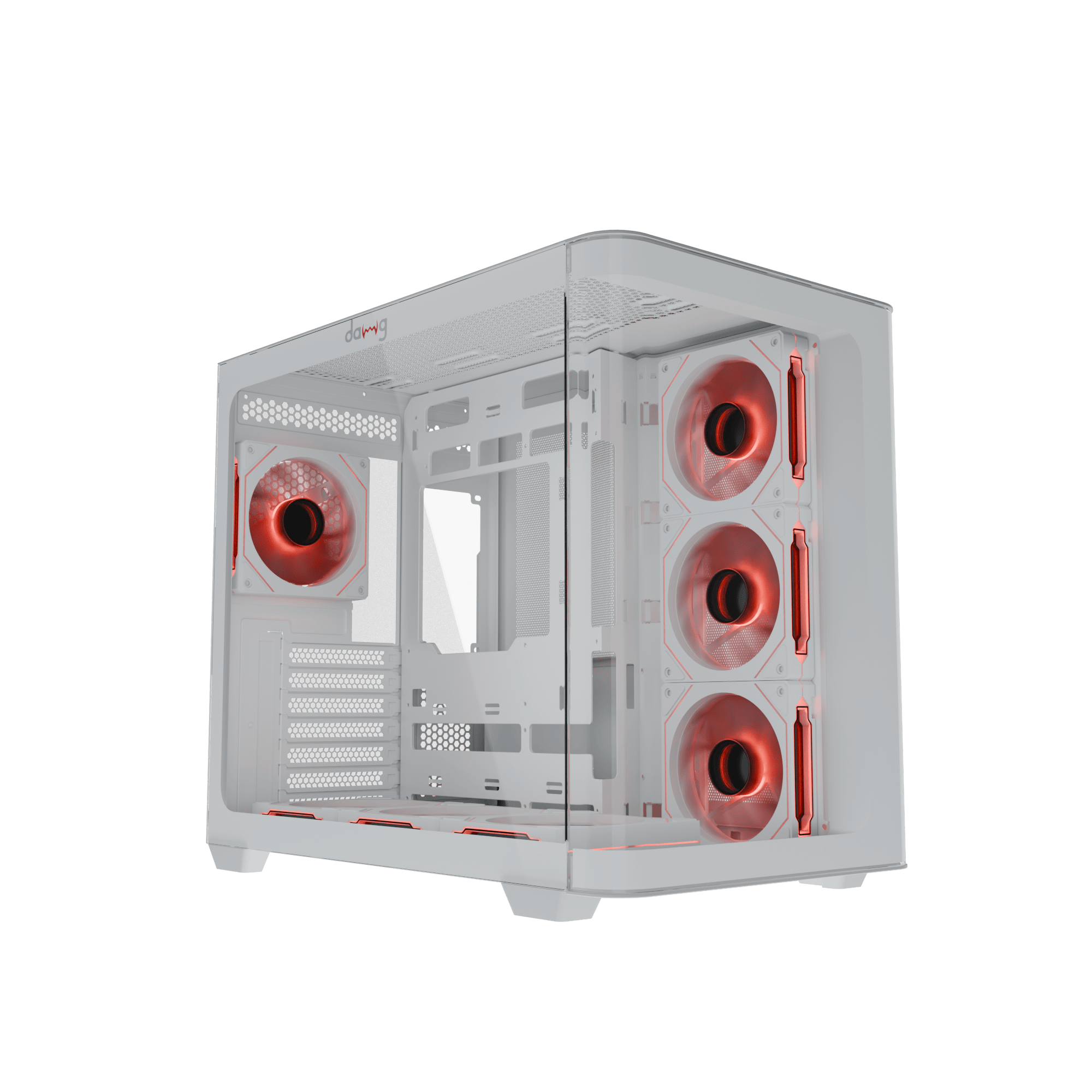 daWg Y820 White Mid Tower Chassis with Glassy finish, Angled view