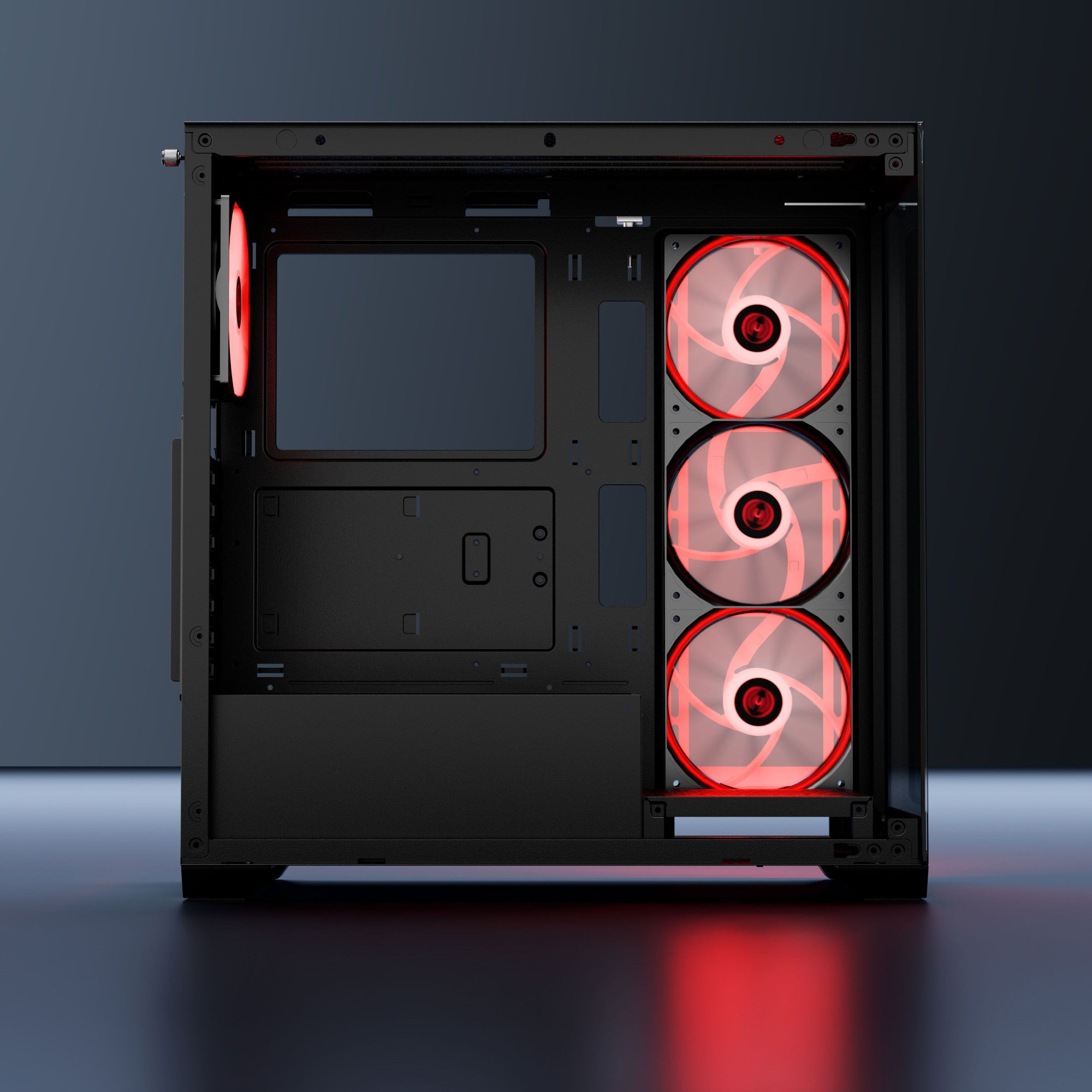 daWg X 520 Black Mid tower chassis , Side view shows the internal structure