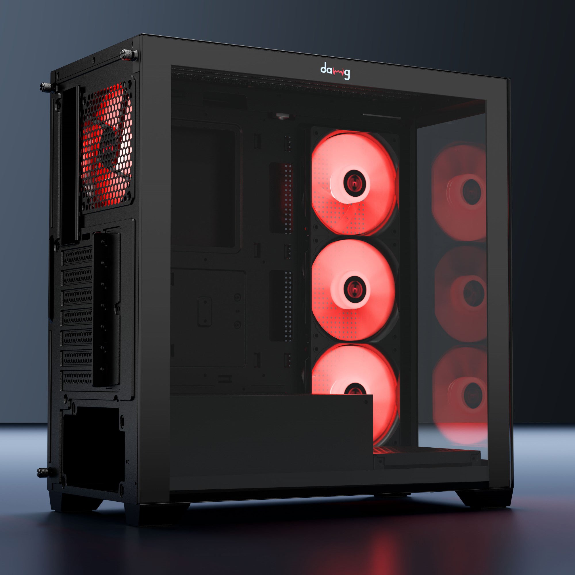 daWg X 520 Black Mid tower chassis , Rear view shows rear fan