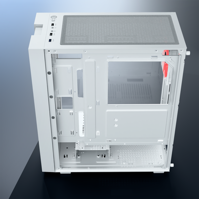 daWg v350 white mid tower chassis, side view of internal design