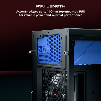 daWg V210 black mid tower chassis 140mm top-mounted PSU length for optimal performance