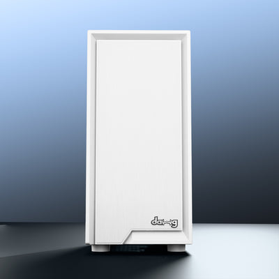 daWg V210 black mid tower chassis ,front view of sleek and glossy finish