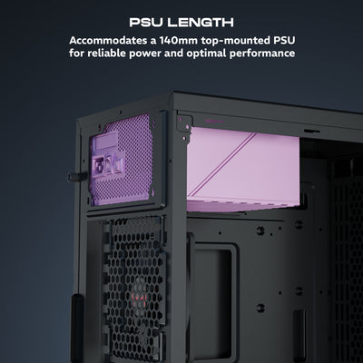 daWg v211 black mid tower chassis with reliable 140mm PSU length