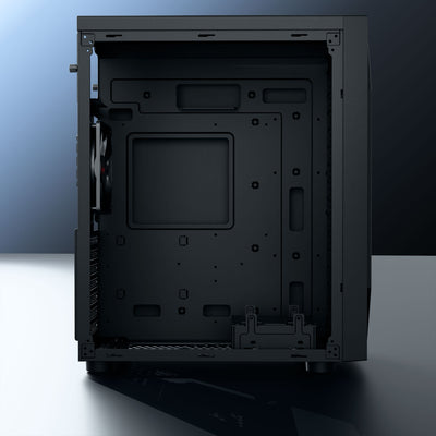 daWg v211 black mid tower chassis open view showing internal space