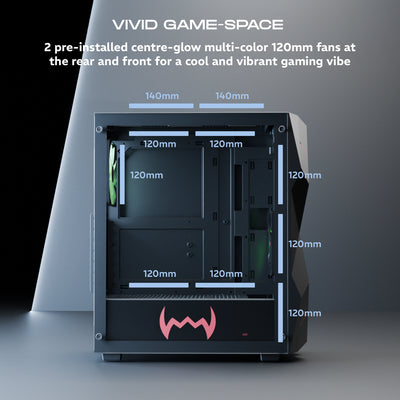 daWg V240 black Mid tower chassis  with 120mm multicolor front and rear cooling fans for gaming vibe