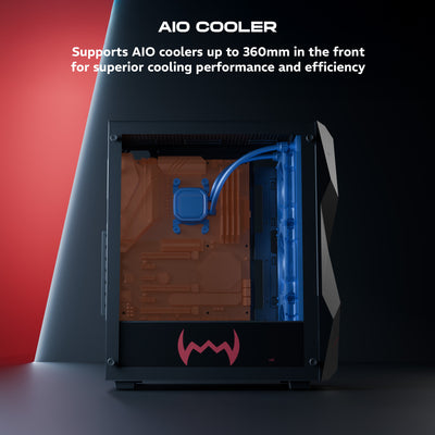 daWg V240 black Mid tower chassis  , 360mm AIO cooler front for superior cooling performance