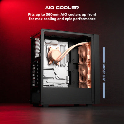 daWg v350 black mid tower chassis, 360mm AIO cooler for max cooling