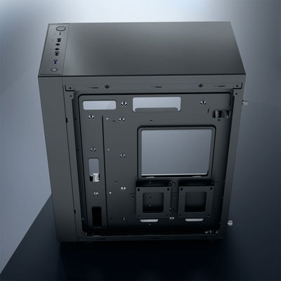 daWg V210 black mid tower chassis . top view and side view profile