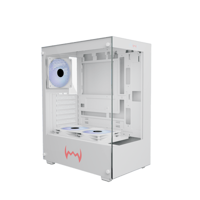 daWg X 430 White Mid tower Chassis , Compact finish , Angled View