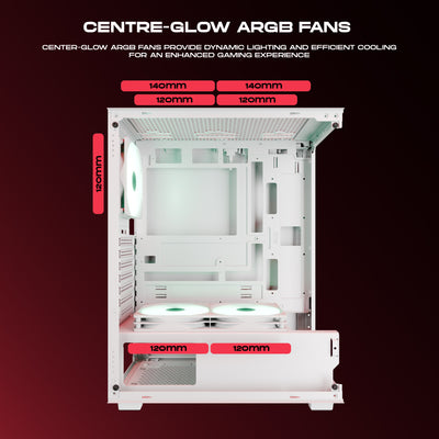 daWg X 430 white Mid tower Chassis , Centre glow ARGB fans for gaming 