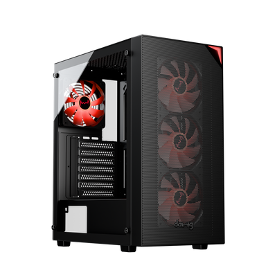 daWg X440 black mid tower chassis in angled view