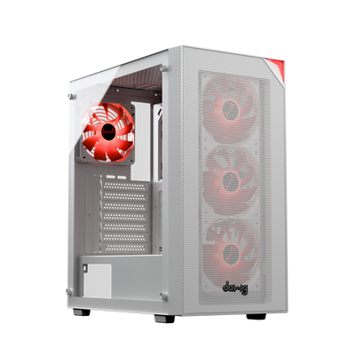 daWg X440 white mid tower chassis in a angled view