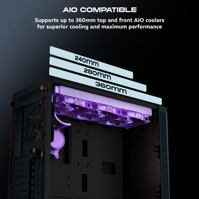 daWg X490 full tower chassis showing 360mm AIO compatible