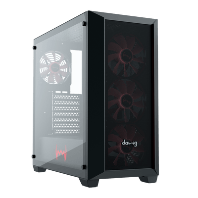 daWg X 540 Black full tower Chassis , with refined finish, angled view