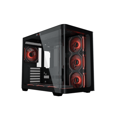 daWg Y820 black Mid Tower Chassis, with Glassy Finish, Angled View 