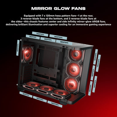daWg Y820 black Mid Tower Chassis , 120mm hexa cooling fans for gaming