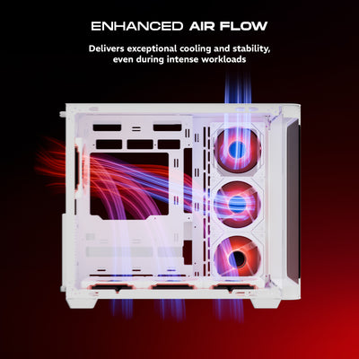 daWg Y820 white Mid Tower Chassis, Shows airflow design for enhanced airflow