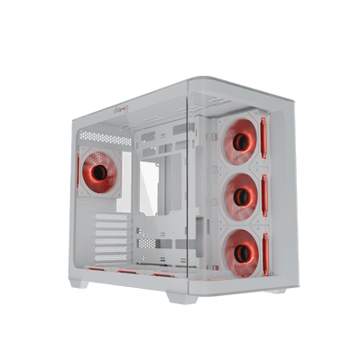 daWg Y820 White Mid Tower Chassis with Glassy finish, Angled view