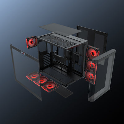 daWg Y820 black Mid Tower Chassis , dismantled view of all parts