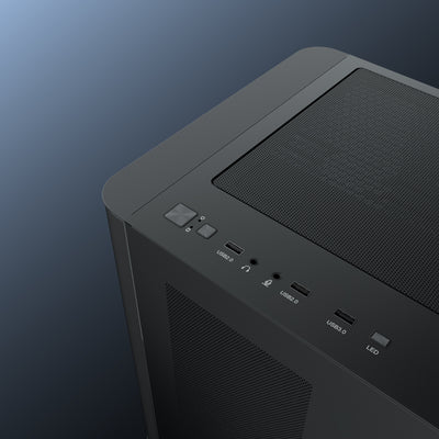 daWg Y820 black Mid Tower Chassis ,shows input ports of Chassis
