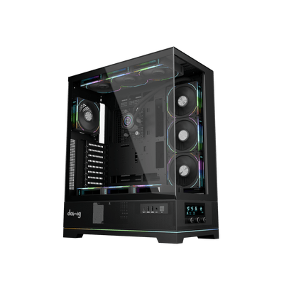 daWg Y990 Black Mid Tower Chassis with sleek finish, Angled View