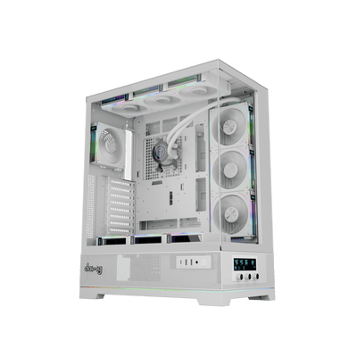 daWg Y990 White Mid Tower Chassis with sleek finish, Angled View