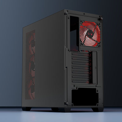 daWg X 520 Black Mid tower chassis , shows the whole rear panel description