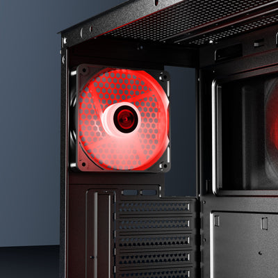 daWg X 520 Black Mid tower chassis shows 120 mm rear fan for ventilation